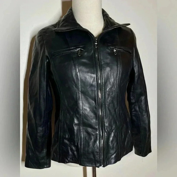 DKNY | Genuine Leather Biker Jacket | Rocker 🎸 | Women’s L - Picture 1 of 6